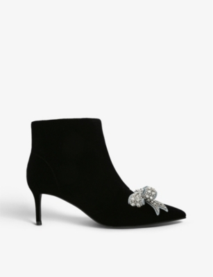 KURT GEIGER LONDON - Belgravia Bow crystal-embellished velvet heeled ...