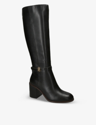 Kurt Geiger London Womens Black Shoreditch Eagle Embellished Leather Knee-high Boots In Black