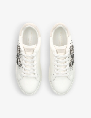 Shop Kurt Geiger London Women's White Laney Bow Crystal-embellished Leather Flatform Low-top Trainers