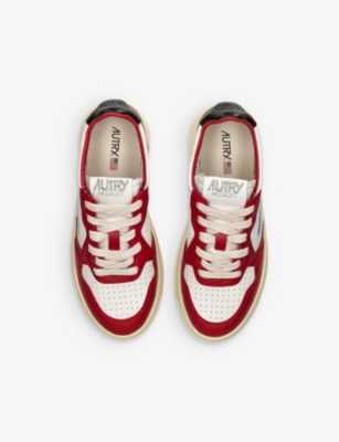 Shop Autry Boys White/red Kids Medalist Logo-patch Leather Low-top Trainers 4-8 Years
