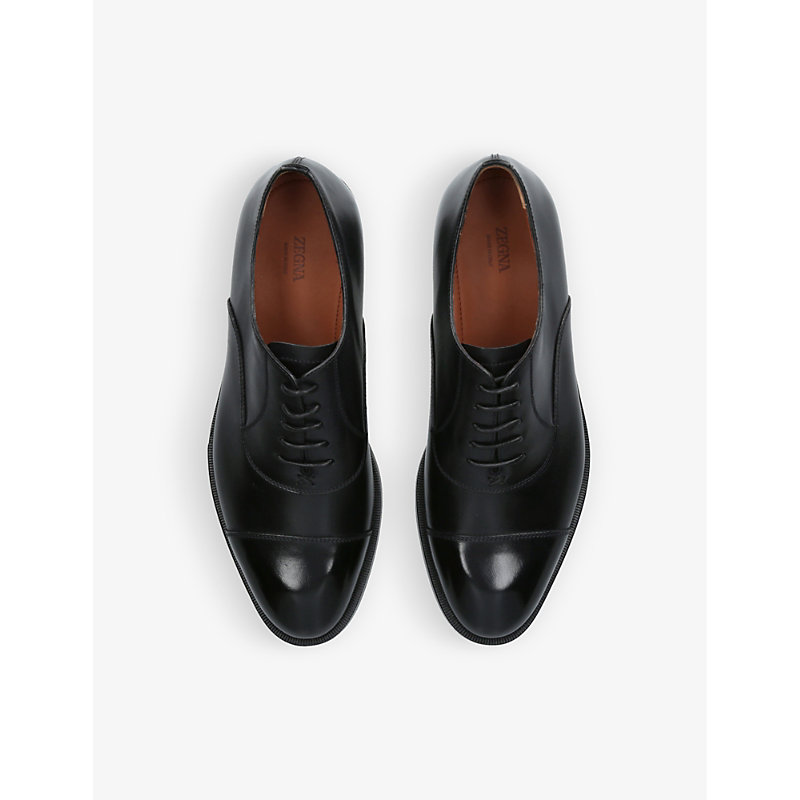 Shop Ermenegildo Zegna Zegna Mens Black Torino Tonal-stitching Leather Oxford Shoes