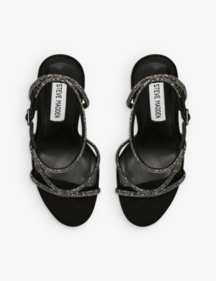 STEVE MADDEN WOMENS BLACK BRYANNA RHINESTONE-EMBELLISHED STILETTO-HEEL WOVEN SANDALS EUR 37 / 4 UK 67003946