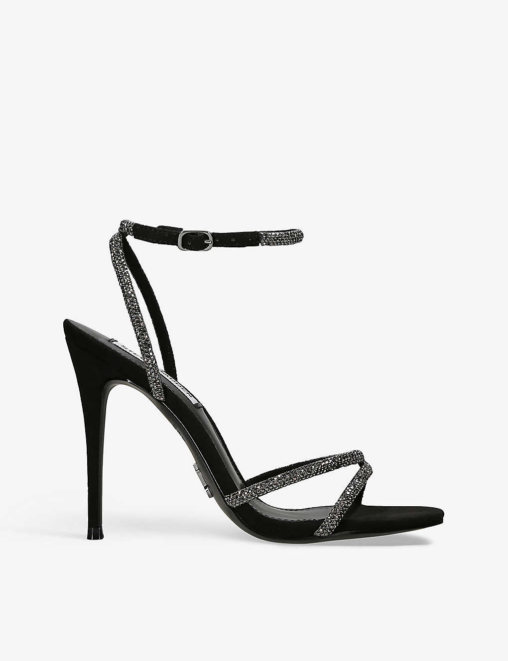 Steve Madden Bryanna Rhinestone-embellished Stiletto-heel Woven Sandals In Black
