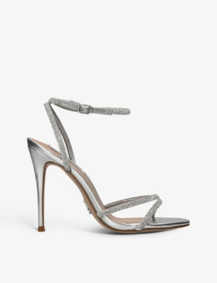 Steve Madden Womens Silver Bryanna Rhinestone-embellished Metallic-leather Sandals