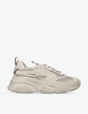 Steve Madden Possession Faux-leather And Mesh Trainers In Grey/light