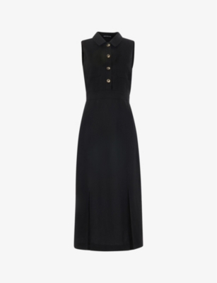 Whistles Molly Linen Midi Dress In Black