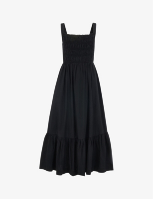 WHISTLES: Greta shirred-bodice ruched cotton-poplin midi dress