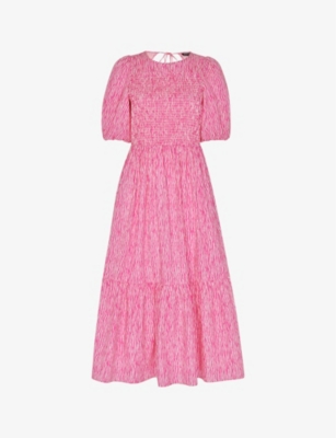 Whistles Uneven Lines Midi Dress In Pink/multi