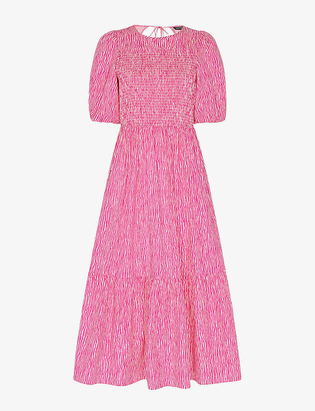 Whistles Uneven Lines Graphic-print Shirred-bodice Cotton Midi Dress In Pink/multi