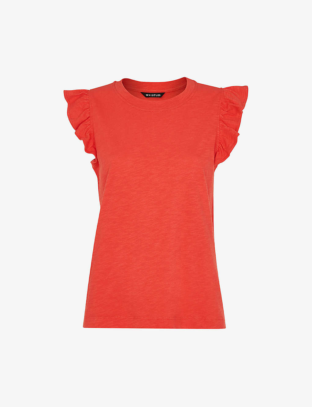Whistles Womens Red Frilled Cap-sleeved Cotton T-shirt