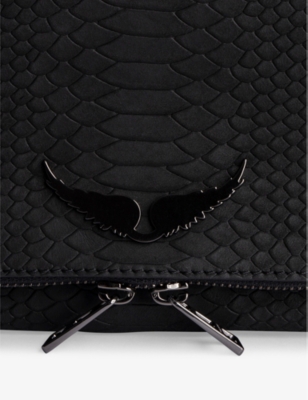 ZADIG&VOLTAIRE: Rock python-embossed wing-embellished leather clutch