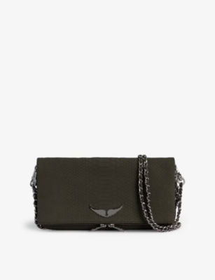 ZADIG&VOLTAIRE: Rock python-embossed wing-embellished leather clutch