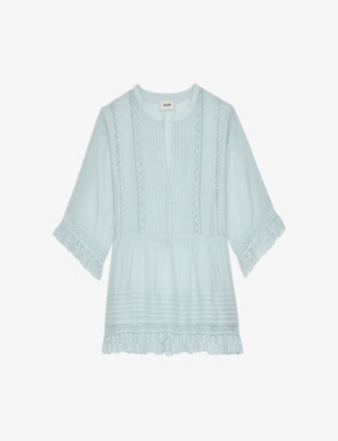 Zadig & Voltaire Tosea Cotton Blend Peplum Blouse In Celadon