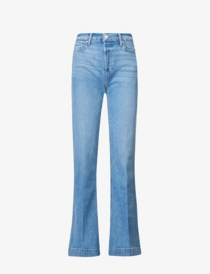 Paige Anessa High Waist Raw Hem Wide Leg Ankle Jeans In Peace Out