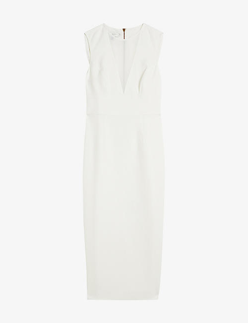 TED BAKER: Elissii sheer-panelled stretch-woven midi dress