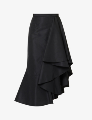 ALEXANDER MCQUEEN: Ruffle-trim asymmetric-hem woven midi skirt