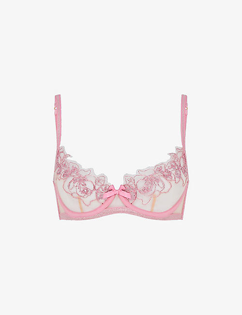AGENT PROVOCATEUR: Lindie floral-embroidered tulle underwired bra