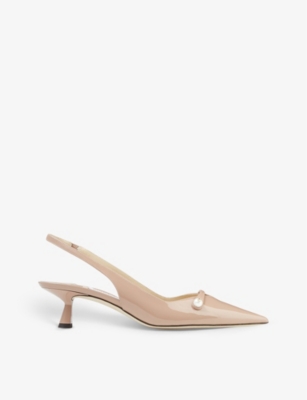 Jimmy Choo Amita 45 Slingback Pumps In Patent And Nappa Leather In Pink