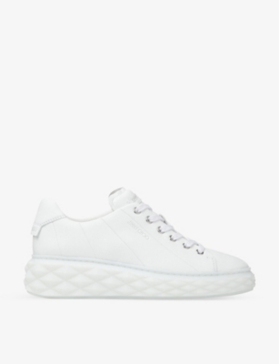 Jimmy Choo Diamond Branded Leather Low-top Trainers In White