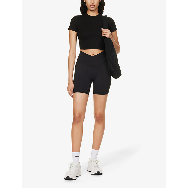 Shop Adanola Women's Black Ultimate Wrap-over High-rise Stretch-woven Shorts