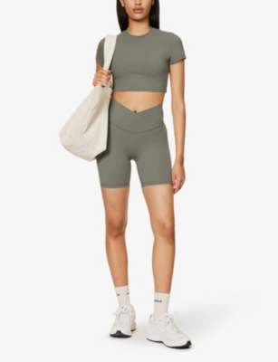Adanola Ultimate Wrap-over High-rise Stretch-woven Shorts In Olive Green