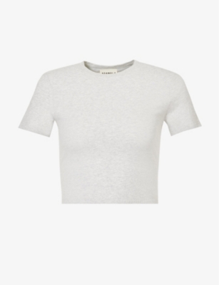 Adanola Womens Grey Melange Round-neck Cropped Stretch-cotton T-shirt
