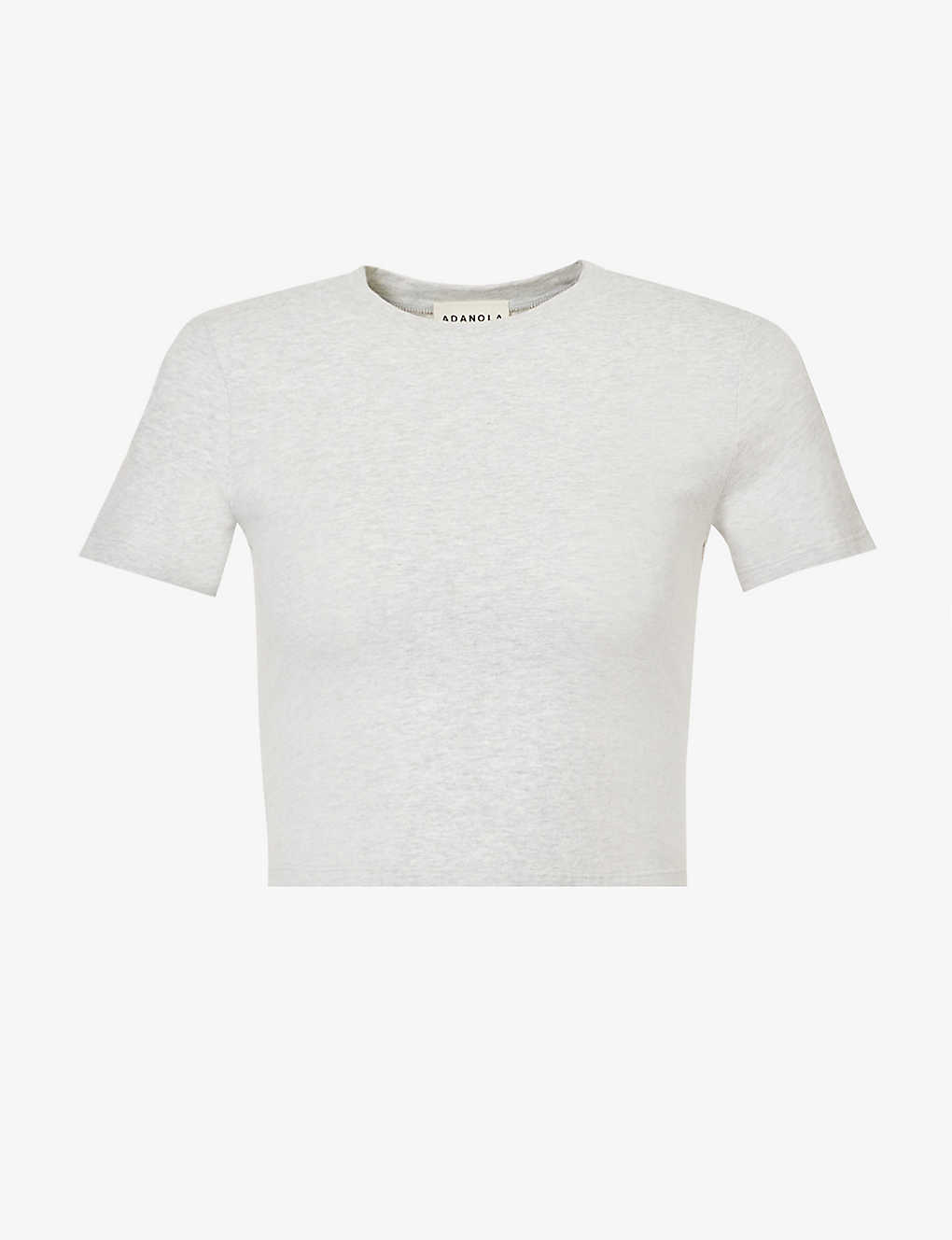Adanola Womens Grey Melange Round-neck Cropped Stretch-cotton T-shirt