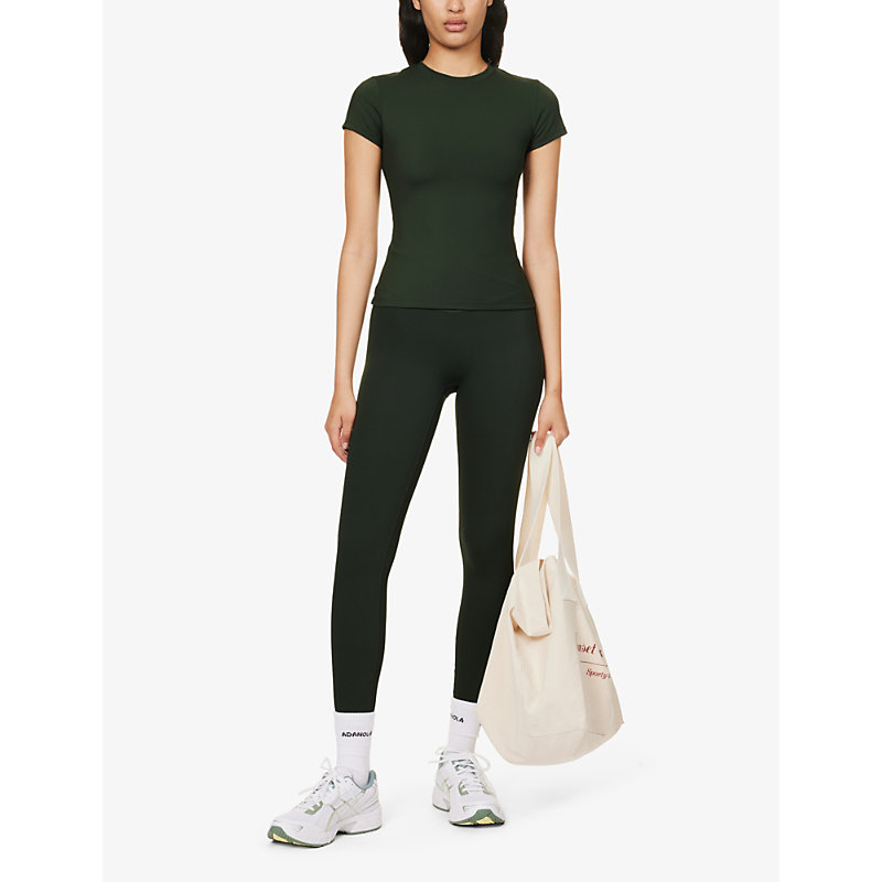 Shop Adanola Ultimate Slim-fit Stretch-woven T-shirt In Dark Olive