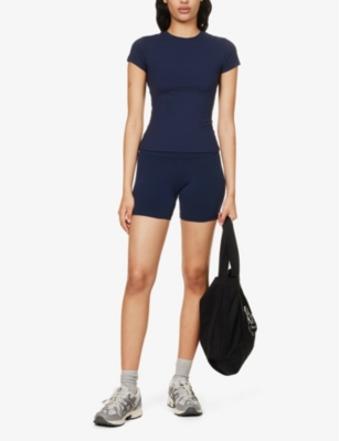 Shop Adanola Womens Navy Blue Ultimate Slim-fit Stretch-woven T-shirt