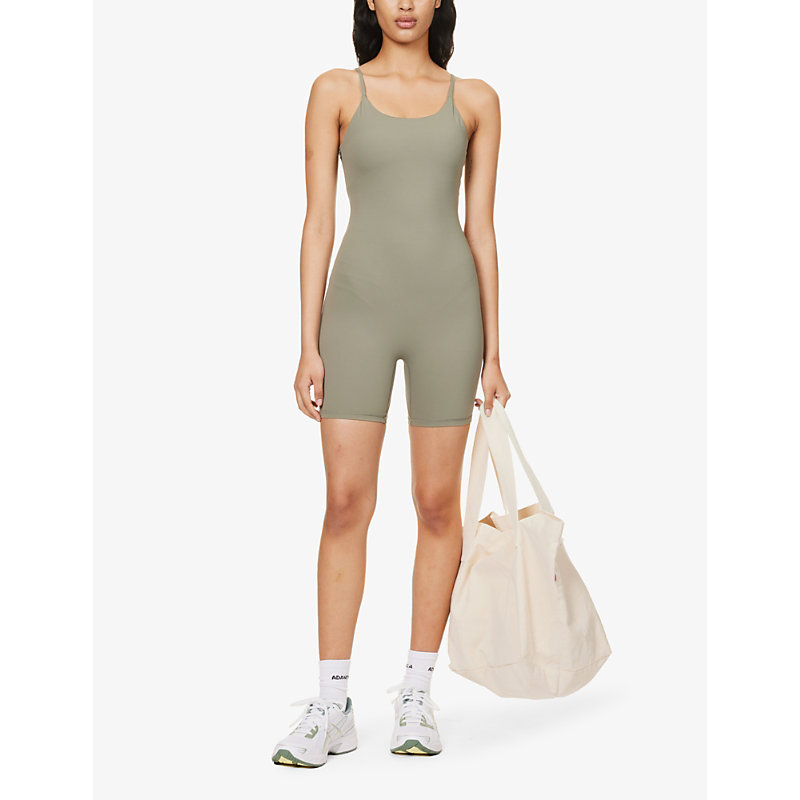Shop Adanola Ultimate Scoop-neck Stretch-woven Playsuit In Olive Green