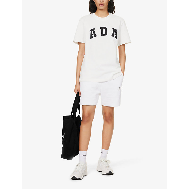 Shop Adanola Women's White Sweat High-rise Logo-print Cotton-jersey Shorts