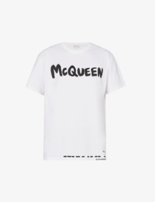 Shop Alexander Mcqueen Men's White/mix Graffiti Graphic-print Regular-fit Cotton-jersey T-shirt