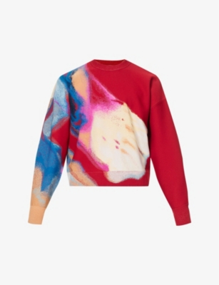 Alexander Mcqueen Luminous Flower Jacquard Sweatshirt In Garnet/mix