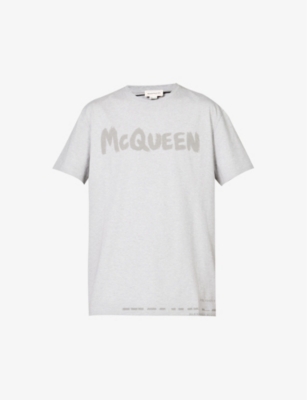 ALEXANDER MCQUEEN ALEXANDER MCQUEEN MENS PALE GREY/TONAL GRAFFITI GRAPHIC-PRINT MARLED REGULAR-FIT COTTON-JERSEY T-SHI,67035183