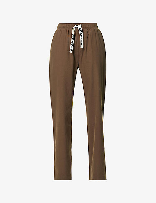 ADANOLA: Branded straight-leg high-rise organic-cotton trousers