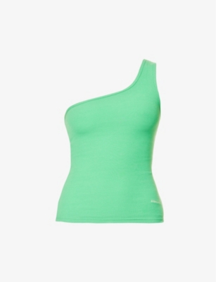 Adanola Logo-embroidered One-shoulder Stretch-cotton Top In Green