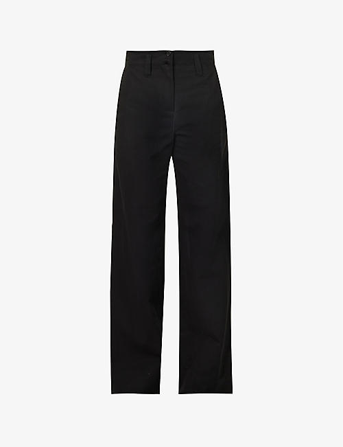 ISABEL BENENATO: Regular-fit straight-leg high-rise cotton and linen-blend trousers