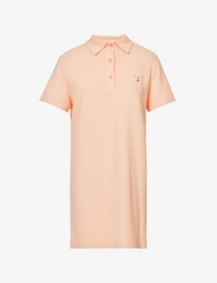 MAISON KITSUNÉ MAISON KITSUNE WOMEN'S PEACH FOX-EMBROIDERED COTTON-PIQUÉ MINI POLO DRESS,67041511