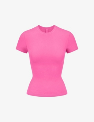 Skims Stretch Cotton T-shirt In Pink
