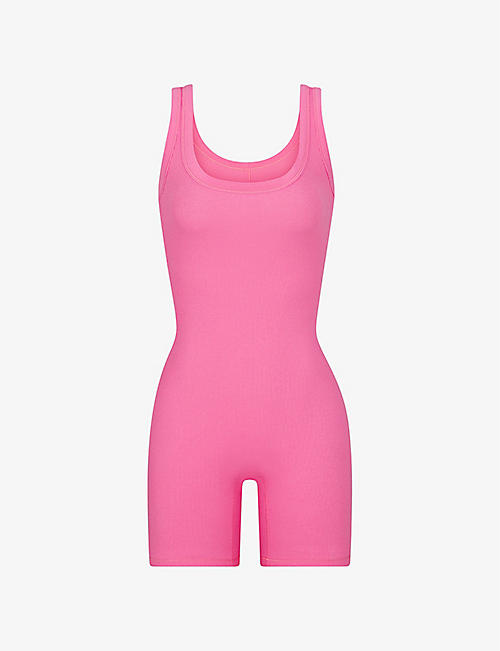 SKIMS: Ribbed scoop-neck stretch-cotton playsuit