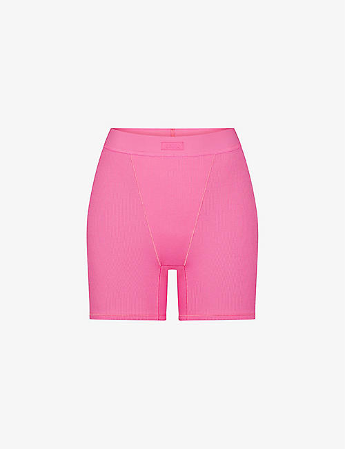 SKIMS: Ribbed brand-patch stretch-cotton shorts