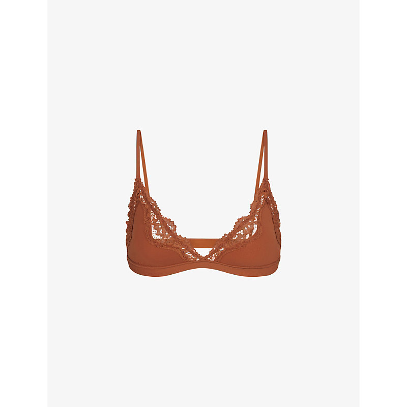 Skims Womens Bronze Fits Everybody Lace-trimmed Stretch-woven Triangle Bra