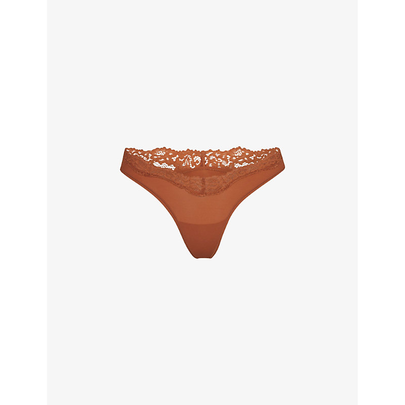 Skims Womens Bronze Fits Everybody Lace-trimmed Stretch-woven Thong
