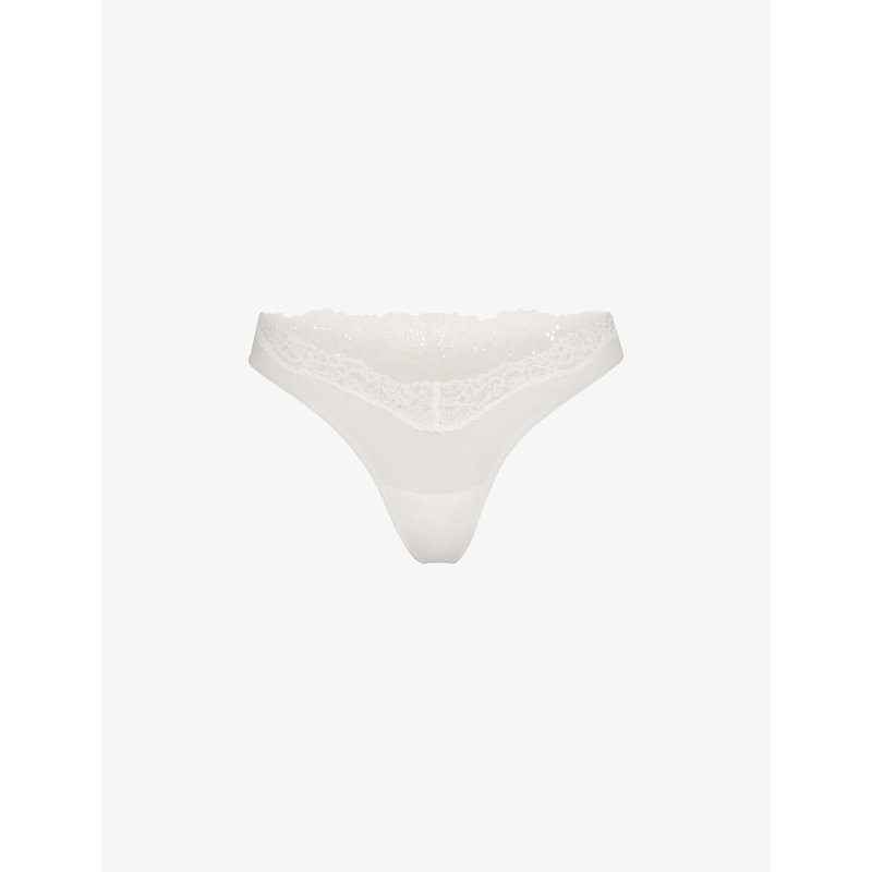 SKIMS SKIMS WOMEN'S MARBLE FITS EVERYBODY LACE-TRIMMED STRETCH-WOVEN THONG,67048145