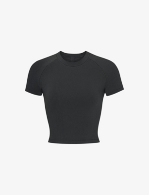 Skims Womens Washed Onyx Vintage Cropped Stretch-cotton T-shirt In Washed Onyx