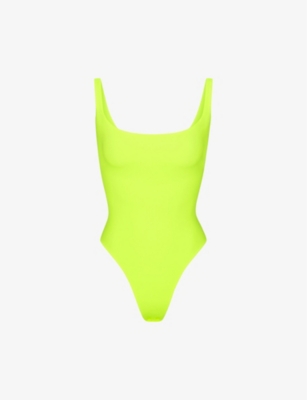 Skims Fits Everybody Square Neck Sleeveless Bodysuit In Green Highlighter