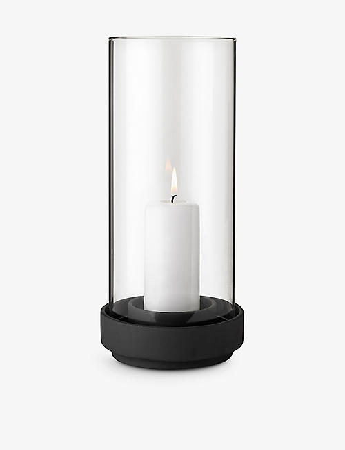 STELTON: Cylindrical medium glass hurricane candle holder 28.5cm