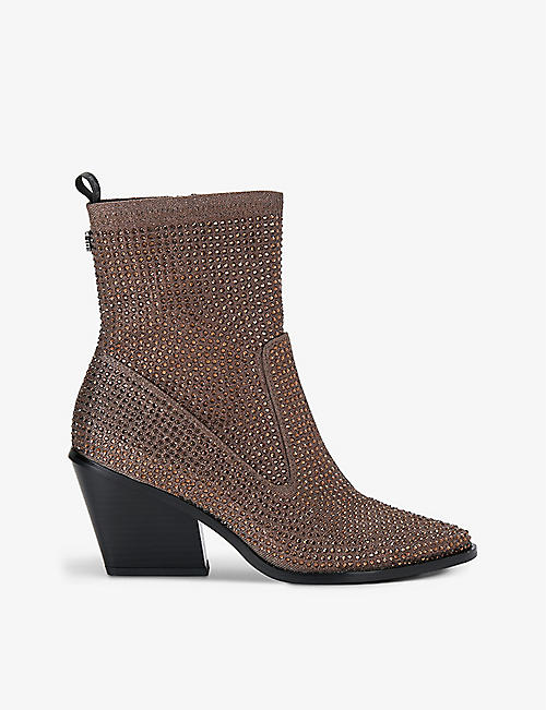 KG KURT GEIGER: Sabrina crystal-embellished heeled ankle boots