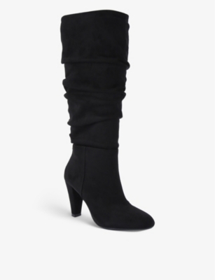 Slinky vegan faux-suede heeled knee-high boots