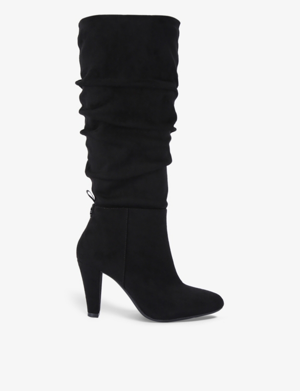 Slinky vegan faux-suede heeled knee-high boots